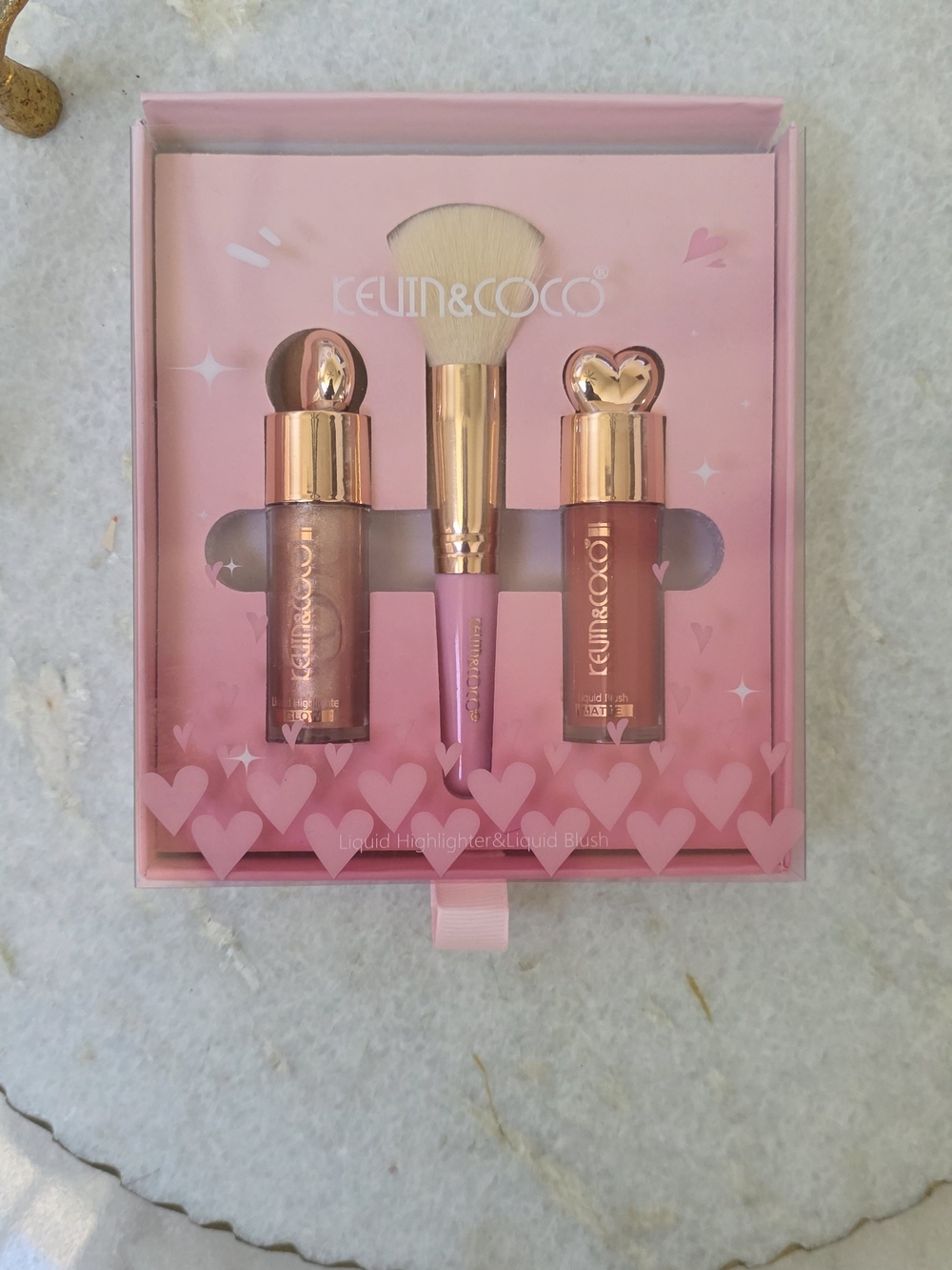 Kewin & Coco Pink Liquid Highlighter & Blush Duo with Brush